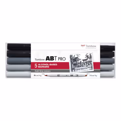 Tombow ABT Pro, 5 pièce(s), Gris, Pointe de ciseau à bois/brosse, Rond, Encre à base d'alcool