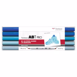 Tombow ABT Pro, 5 pièce(s), Bleu, Pointe de ciseau à bois/brosse, Rond, Encre à base d'alcool