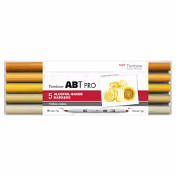 Tombow ABT Pro, 5 pièce(s), Jaune, Pointe de ciseau à bois/brosse, Rond, Encre à base d'alcool