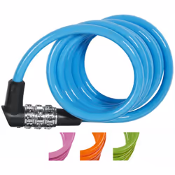 Câble Spiral Antivol 1m50 Ø7mm - Revêtement synthétique pour éviter d?abîmer la peinture du vélo. - Combinaison à 3 molettes. ...