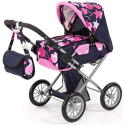 BAYER Poussette Landau pour poupée City Star étoiles bleu et rose vif réglable avec un sac à bandoulière