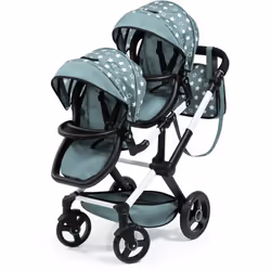 Landau jumeaux pour poupée - Bayer - Twin Xeo - Poussette double réglable - Vert étoiles - 18 mois