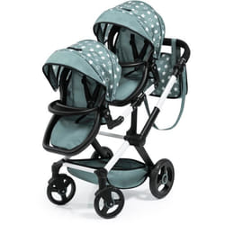 Landau jumeaux pour poupée - Bayer - Twin Xeo - Poussette double réglable - Vert étoiles - 18 mois