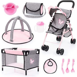 Poussette de poupée - BAYER DESIGN - 21533AB - Gris et Rose - Pour poupées jusquà 46 cm - Panier intégré