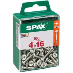 Lot de 100 vis acier tête ronde pozidriv SPAX, Diam.4 mm x L.16 mm