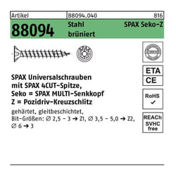 Spax - Vis r 88094 Senkkopf m.Spitze/Kreuzschl.-PZ