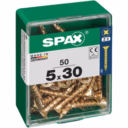 Boîte 50 unités Vis a bois spax cab. Plat yellox 5.0x30mm spax. Vis universelle, 5 x 30 mm, 50 pcs, filetage complet, tete pl ...