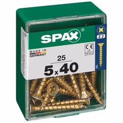 Lot de 25 vis acier tête fraisée pozidriv SPAX, Diam.5 mm x L.40 mm