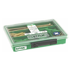 Spax - Assortiment petit, 130 unités, set de vis avec 4 dimensions + chevilles, 130 pièces, tête fraisée, empreinte cruciforme z, yellox