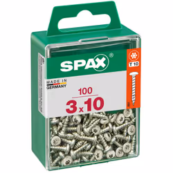 Boîte 100 Unités. Vis A Bois Spax Cab. Ronde Wirox 3.0x10mm Spax. Vis Universelle, Filetage Complet, Tete Ronde, T-Star Plus, ...