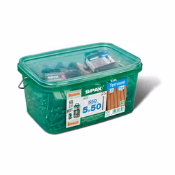 SPAX Vis de terrasse jeu de bonus, 5 x 50 mm, 550 unités, Filetage de fixation, Tête cylindrique, T-STAR plus T25, Pointe CUT, Acier inoxydable inoxydable A2 - 4507000500529
