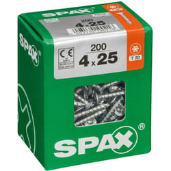 Lot de 200 vis acier tête fraisée torx Diam.4 mm x L.25 mm - Spax