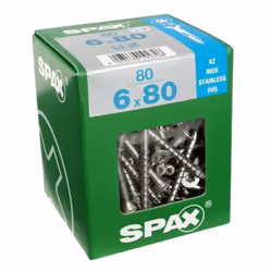 Lot de 80 vis inox tête fraisée torx SPAX, Diam.6 mm x L.80 mm