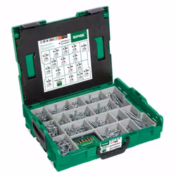 Description générale Le coffret de vis SPAX L-BOXX contient un assortiment de 2 445 vis de 16 dimensions différentes. Chaque  ...