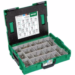 Description générale La mallette de montage SPAX L-BOXX est un kit complet contenant 1 065 vis de 17 dimensions différentes,  ...