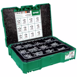 Description générale Le jeu de vis à tête fraisée SPAX Box systainer T-Loc I comprend 1 380 vis dans 12 dimensions différente ...