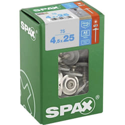 Vis de ferblantier, 4,5 x 25 mm, 75 pièces, filetage complet, tête fraisée bombée, t-star plus T20, 4CUT - 4577000450257 - Spax