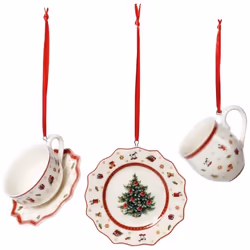 Villeroy & Boch Toy's Delight, Décoration de noël traditionnelle, Porcelaine, Vert, Rouge, Blanc, 3 pièce(s), 63 mm, 155 g
