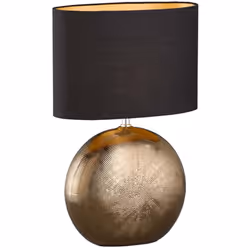 Description La lampe de table Foro avec son pied rond en céramique en bronze confère une touche d'élégance au salon, à la cui ...