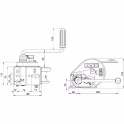 Treuil freiné avec enrouleur automatique Avec dispositif de freinage automatique et enrouleur automatique. Capot plastique cô ...