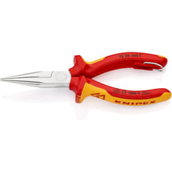 Pince Knipex bec plat avec lame/œillet de fixation chromée, isolée avec gaines multicomposants, testée vde avec œillet de fixation isolé intégré pour