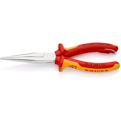 Pince à bec plat avec tranchant/œillet de fixation chromée, isolée avec gaines multi-composants, testée vde avec œillet de fixation isolé intégré