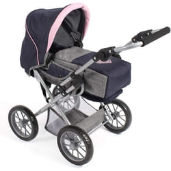 Poussette combinée pour poupée LENI bleu marine - gris