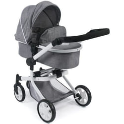 Poussette Kombi pour poupée MIKA - BAYER DESIGN - Poignée réglable - Coloris jean gris et cadre blanc