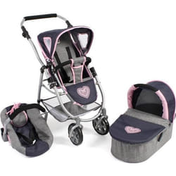 Poussette pour poupées 3 en 1 EMOTION - Gris-bleu marine