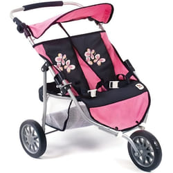 Poussette Jogger 3 roues pour poupées jumelles - BAYER DESIGN - Marine et rose - Pour enfants de 5 ans et plus