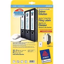 Avery L4760-25, Blanc, Papier, Universel, A4, 7 pièce(s), 25 feuilles