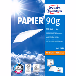 Avery Format Papier A4 90 g/m² 500 Sheets, Impression laser/jet d'encre, A4 (210x297 mm), Mat, 90 g/m², Blanc, FSC Mix Credit