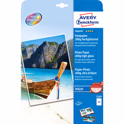 Avery 2569, Hautement brillant, 200 g/m², Jet d'encre, A4, Blanc, 25 feuilles