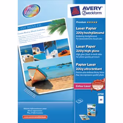 Avery 2798Z, Gloss, 200 g/m², A4, Blanc, 100 feuilles, 310 mm