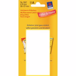 Avery Etiquettes universelles, blanc, 98,0 x 51,0 mm, Adhésif permanent, Blanc, Rectangle, 98 x 51 mm, Universel, Papier, 98  ...