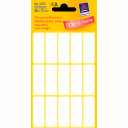 Avery Etiquette mini, blanc, 38,0 x 14,0 mm, Adhésif permanent, Blanc, Rectangle aux angles arrondis, 38 x 14 mm, Papier, 38  ...