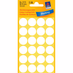 Avery Pastilles de couleur, blanc, Ø 18,0 mm, Adhésif permanent, Blanc, Cercle, Papier, CE, 1,8 cm, 96 pièce(s)