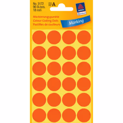 Avery Pastilles de couleur, rouge fluorescent, Ø 18,0 mm, Adhésif permanent, Rouge, Cercle, Papier, 1,8 cm, 96 pièce(s), 24 p ...