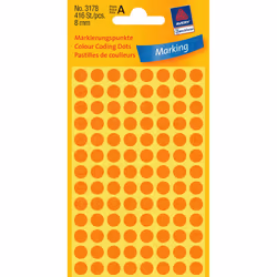 Avery Pastilles de couleur, orange, Ø 8,0 mm, Adhésif permanent, Orange, Cercle, Papier, 8 mm, 416 pièce(s), 104 pièce(s)