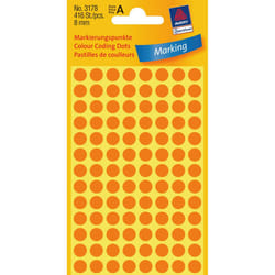 Avery Pastilles de couleur, orange, Ø 8,0 mm, Adhésif permanent