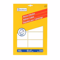 Avery 3350, Blanc, Rectangle aux angles arrondis, Permanent, 95 x 47 mm, Papier, 240 pièce(s)