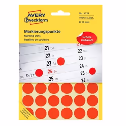 Avery Pastilles de couleur, rouge, Ø 18,0 mm, Adhésif permanent, Rouge, Rond, Permanent, Papier, 1,8 cm, 1056 pièce(s)