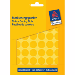 Avery Pastilles de couleur, jaune, Ø 18,0 mm, Adhésif permanent, Jaune, Cercle, Papier, 1,8 cm, 1056 pièce(s), 48 pièce(s)