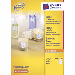 Avery Etiquette produit, blanc, Ø 60,0 mm, Adhésif permanent, Blanc, Imprimante d'étiquette adhésive, A4, Papier, Laser/a jet ...