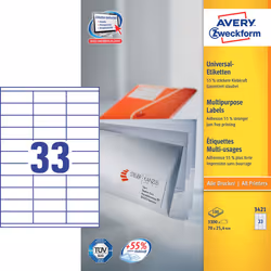 Avery Etiquettes universelles, blanc, 70,0 x 25,4 mm, Adhésif permanent, Blanc, Imprimante d'étiquette adhésive, A4, Papier,  ...