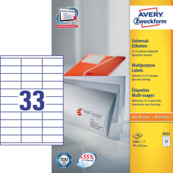 Avery Etiquettes universelles, blanc, 70,0 x 25,4 mm, Adhésif permanent