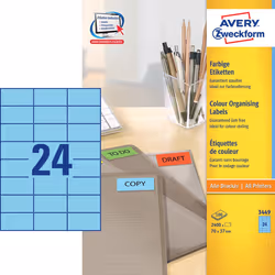 Avery Etiquette couleur, bleu, 70,0 x 37,0 mm, Adhésif permanent, Bleu, Imprimante d'étiquette adhésive, A4, Papier, Laser/a  ...