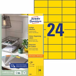 Avery Etiquette couleur, jaune, 70,0 x 37,0 mm, Adhésif permanent, Jaune, Imprimante d'étiquette adhésive, A4, Papier, Laser/ ...