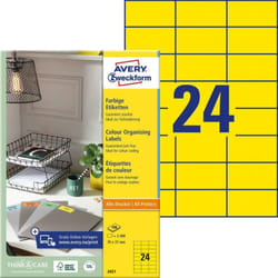 Avery Etiquette couleur, jaune, 70,0 x 37,0 mm, Adhésif permanent