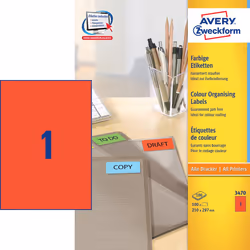 Avery Etiquette couleur, rouge, 210,0 x 297,0 mm, Adhésif permanent, Rouge, Imprimante d'étiquette adhésive, A4, Papier, Lase ...